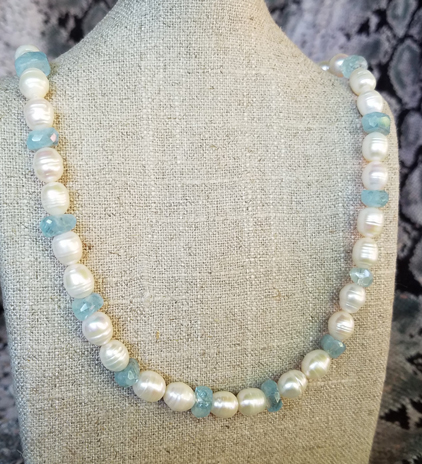 Chunky Aquamarine and Pearl Necklace