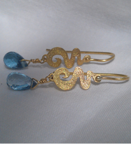 18KY Squiggle Earrings with Blue Topaz