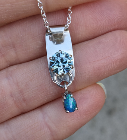 Blue Zircon and Opal Pendant