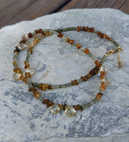 Citrine Tourmaline and Jade Necklace