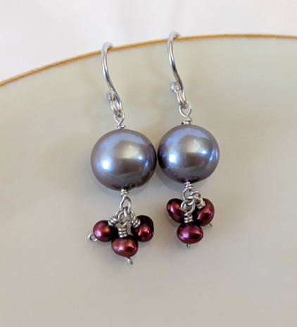 Grey and Red Pearl Earrings