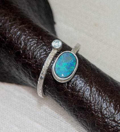 Adjustable Opal and Topaz Ring
