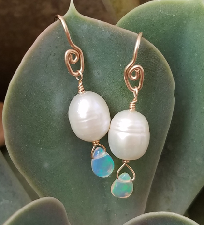 Pearl and Opal Earrings