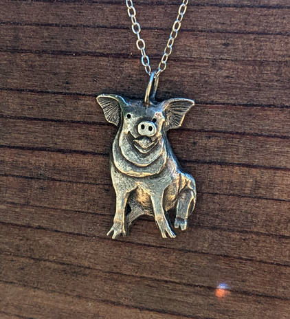 Hand Carved Pig Pendant